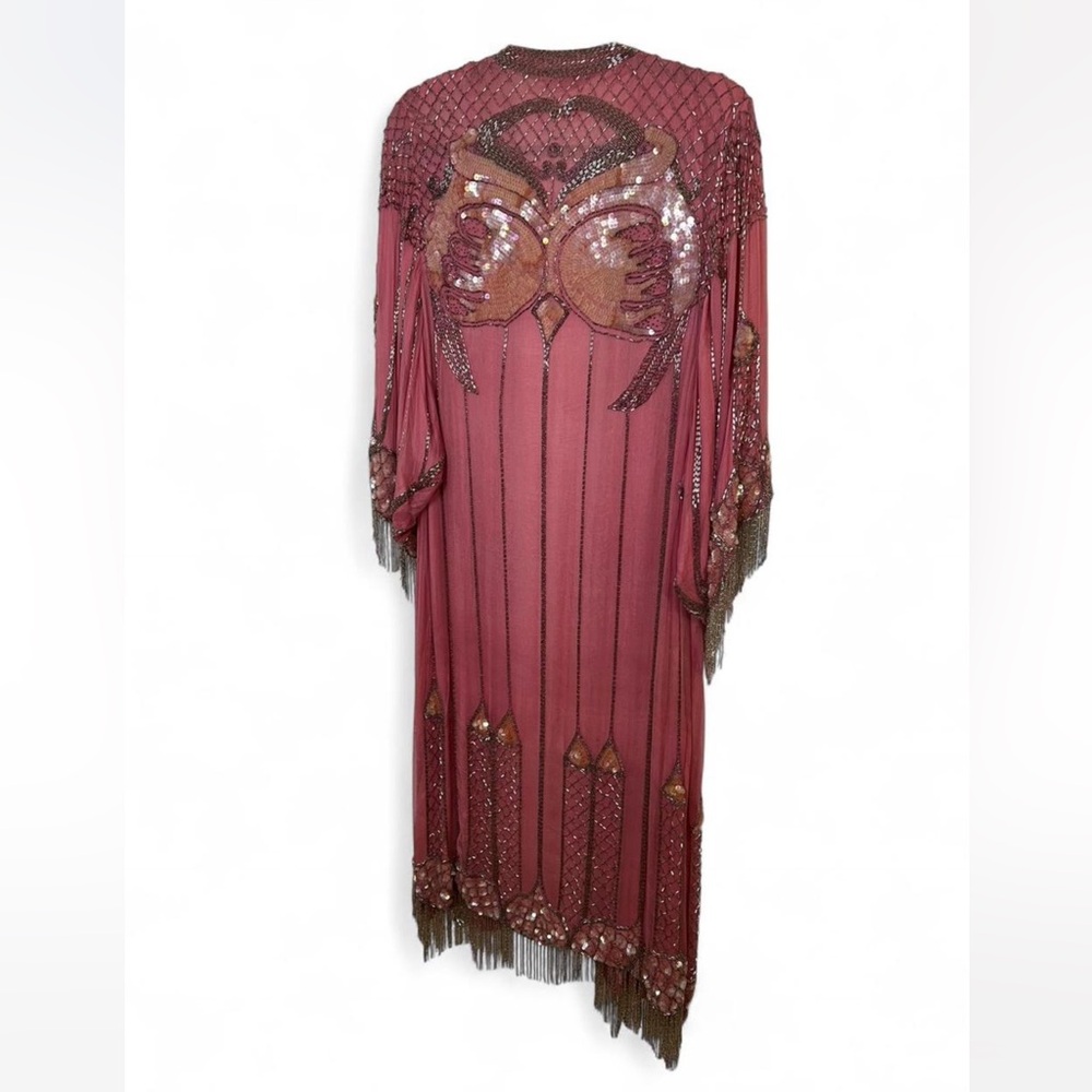 Vintage Beaded & Sequin Long Sleeve Duster in Blush Pink